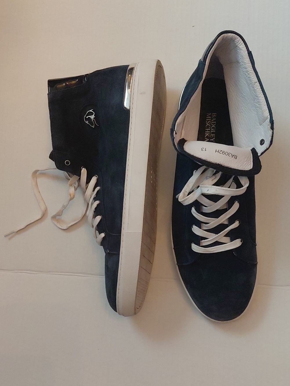Badgley Mischka Navy Suede High-Top Sneakers with White Accents Size 13